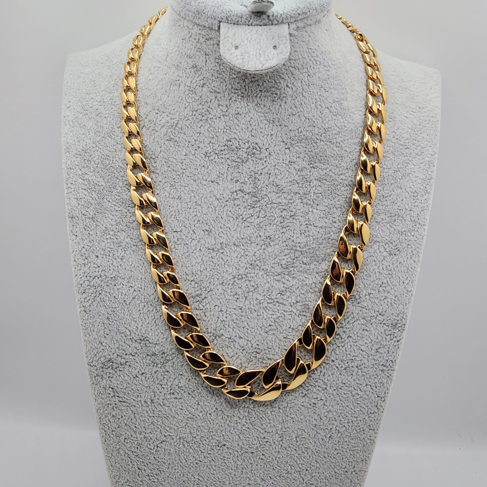 Statement Monet Necklace 80s Gold Tone Curb Link Chain 16 Inch Power Dressing - Picture 3 of 7